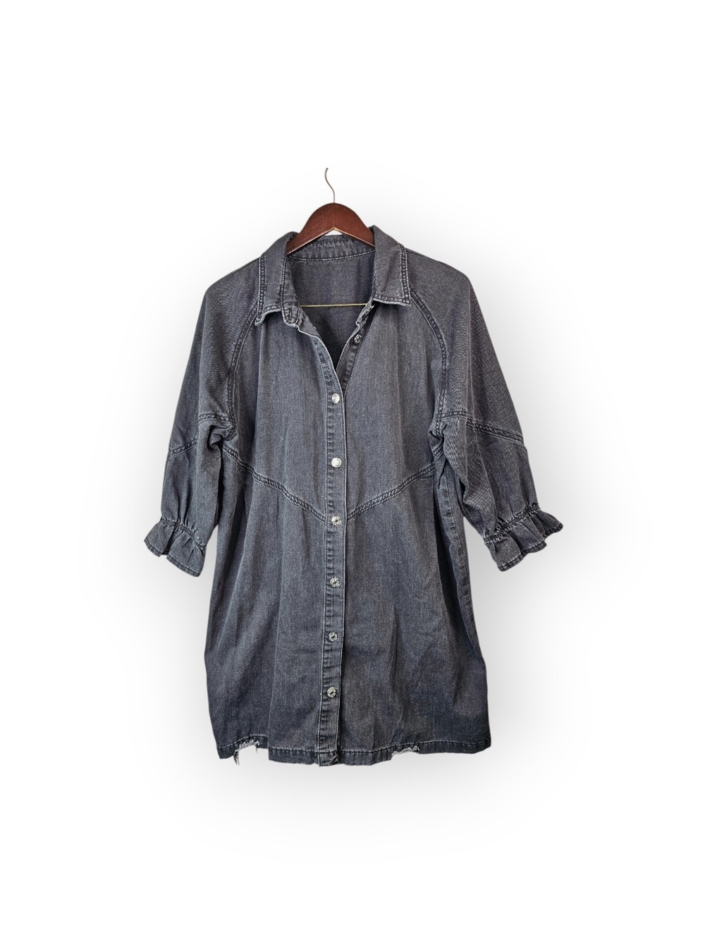 Edgy Western Black Denim Ruffle Dress Sz XL - Picture 2 of 5